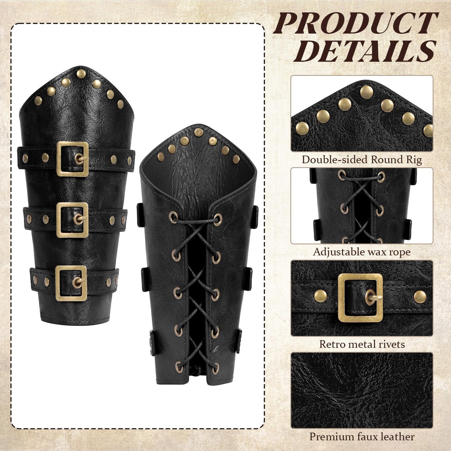 Renaissance Belt Pouch Set Medieval Viking Pirate Leather Belt Pouch & Bracers, Festival Accessories for Halloween (Black)