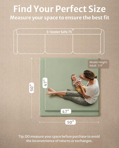 Blissful Diary Vegan Leather Baby Play Mat, 50x50 Thicken Foam Cushioned & Waterproof Playpen Mat for Infants and Toddlers, Stylish and Just Wipe-Clean Playmat for Baby Play on Floor, Light Green