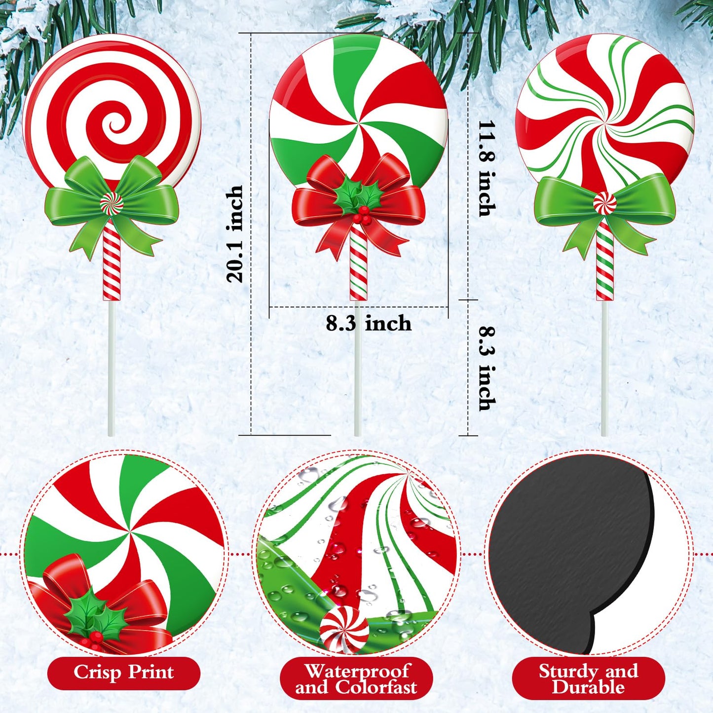 Drydiet 3 Pack Metal Christmas Yard Signs Decor Xmas Yard Stakes Outdoor with Stakes for Holiday Outdoor Garden Lawn Pathway Decoration(Candy)