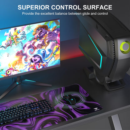 NPET N110 Extended Big Mouse Pad Large, XXL Gaming Mouse Pad Desk Pad, 35x17 inch Long Computer Keyboard Mouse Mat Mousepad with 3mm Non-Slip Base and Stitched Edge for Home Office Work, Dark Purple