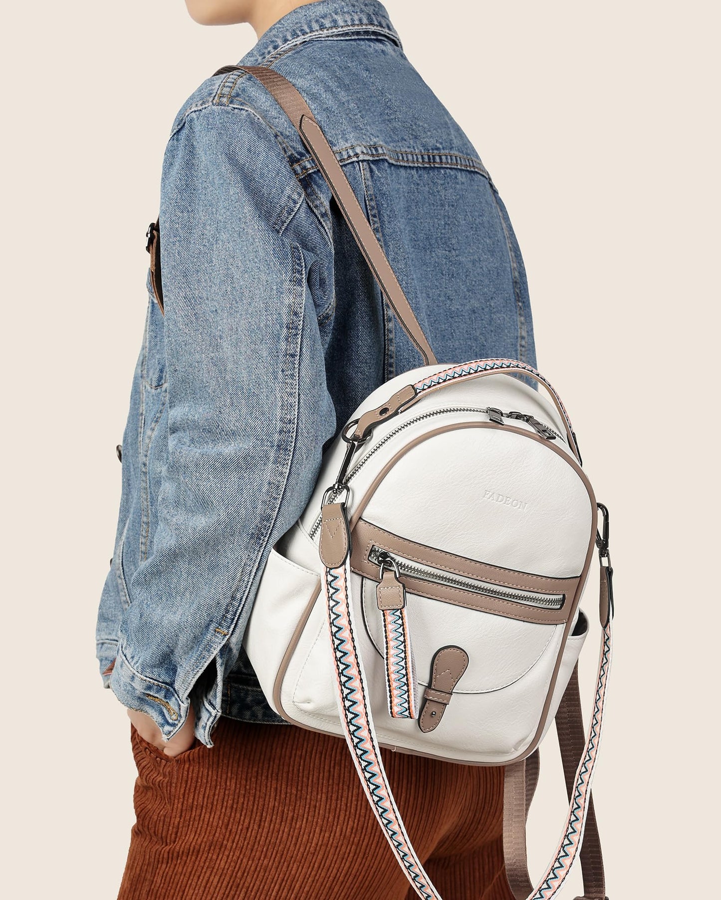 FADEON Mini Backpack Purse for Women, Designer Leather Cute Roomly Small Backpacks, Ladies Shoulder Backpack Fashion Handbag