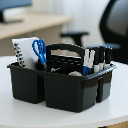 Storex 3-Compartment Small Cleaning Caddy – Multipurpose Supply Organizer with Handle, Black, 6-Pack (00972A06C)