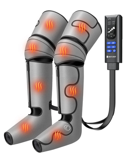 BESTJEEF Air Compression Leg Massager with Heat : Leg Massager for Circulation and Pain Relief - Sequential Compression Boots with 9 Intensity, 4 Modes, 3 Heating, Vibration, for Men Women