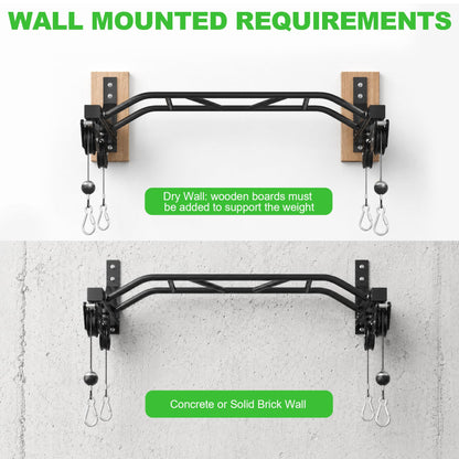 Wall Mounted Pull Up Bar, Heavy Duty Multi-Grip Chin Up Bar for Home Gym, 450 lbs Weight Capacity Upper Body Strength Training Equipment, Metal Construction with Home Gym Cable Pulley System