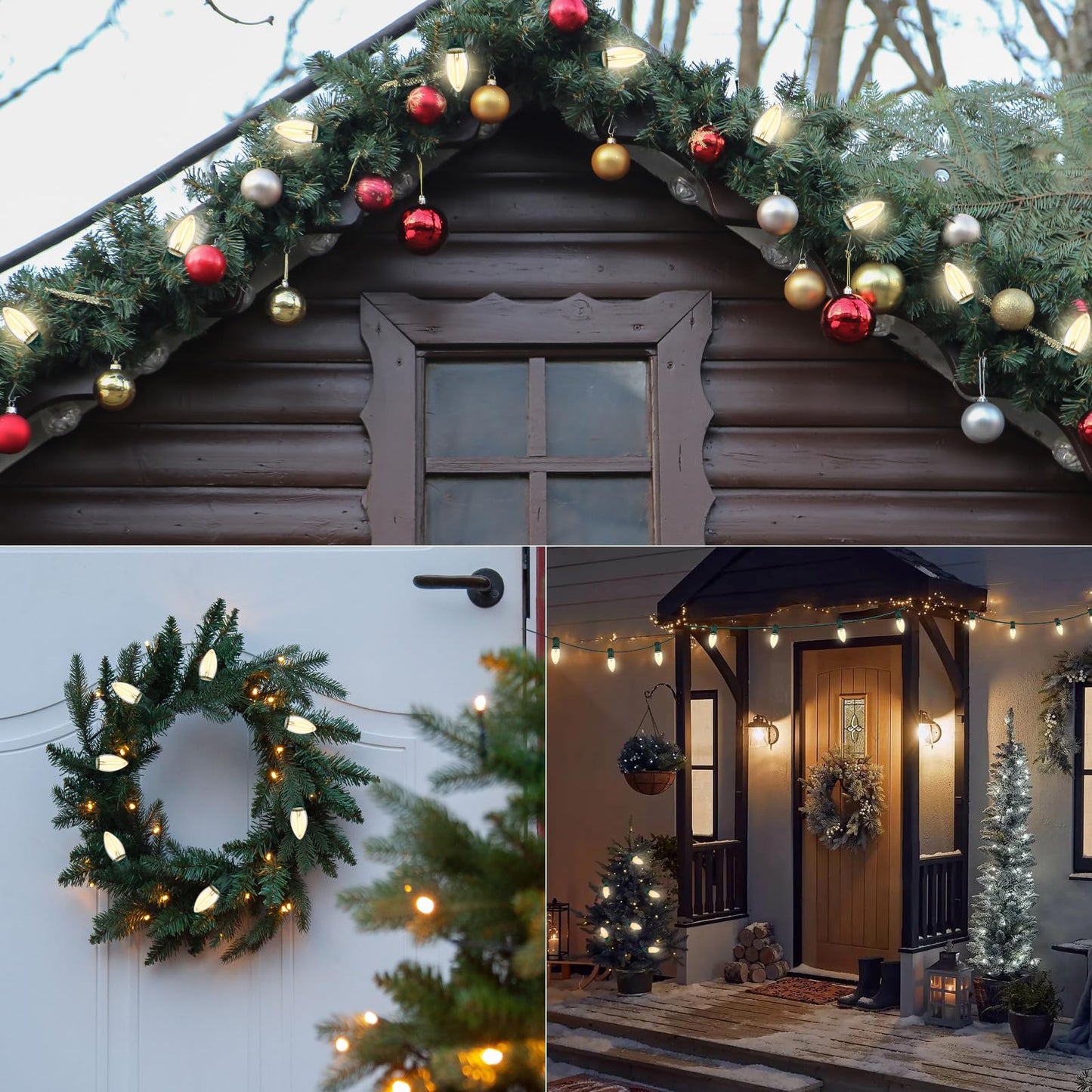 Bokoiuu C7 LED Christmas String Lights, 25FT Vintage String Lights with 27 Clear LED Bulbs(2 Spare), Hanging Outdoor Lights for Christmas Party Backyard Wedding - Green Wire