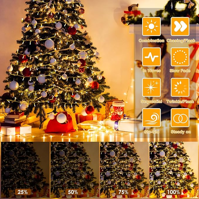 2 Pack 16.5Ft 100 LED Fairy Lights Battery Powered, Outdoor Waterproof Warm White String Lights with Remote, Dimmable Twinkle Lights for Bedroom Wedding Party Classroom Tree Christmas Decoration