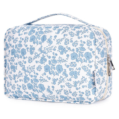 Narwey Small Hanging Travel Toiletry Bag for Women, Travel Bag for Toiletries, Floral Makeup Bag Organizer Cute Cosmetic Bags Make Up Bags for Girls (Little Blue Flower)
