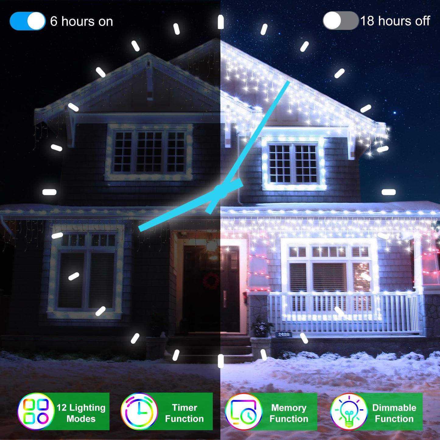 82FT 810 LED Christmas Lights 180 Ice Drops, 12 Lighting Modes and Timer Memory Dimmable, Outdoor Waterproof Hanging Ice String Light for Holiday Wedding Garden Fence House Outside Decor (Cool White)