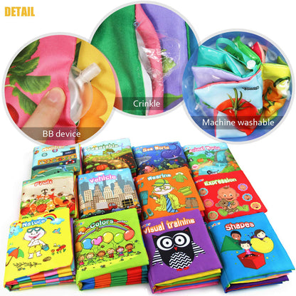 My First Soft Book,teytoy Nontoxic Fabric Baby Cloth Activity Crinkle Soft Books for Infants Boys and Girls Early Educational Toys (Pack of 12)