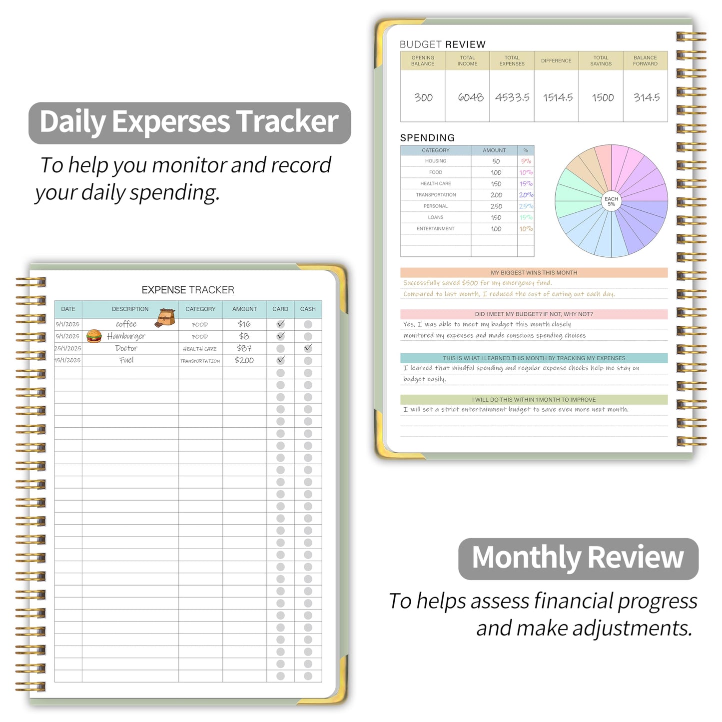 Budget Planner - Monthly Budget Book B5, Undated 12 Month Expense Tracker Notebook with Metal Corner Protectors & Bill Organizer, Hard Cover Financial Account Book for Women Men Home Business, Green