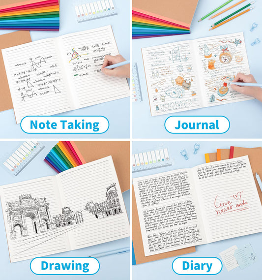 12 Pack Lined Notebook Journals Bulk, 7-1/2" x 9-3/4", Wide Ruled Paper, 30 Sheets/60 Pages, Kraft Cover with Rainbow Spines, 12 Colors Lined Composition Notebook Journal for Work Study Note Taking
