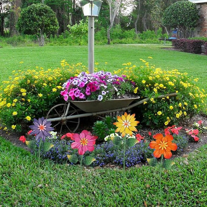 hogardeck Metal Flower Decorative Garden Stakes,4 Pcs 19" Outdoor Garden Decor with Shaking Flower Head Yard Stakes, Yard Art Spring Decorations for Patio Lawn (Pink & Yellow & Purple & Orange)