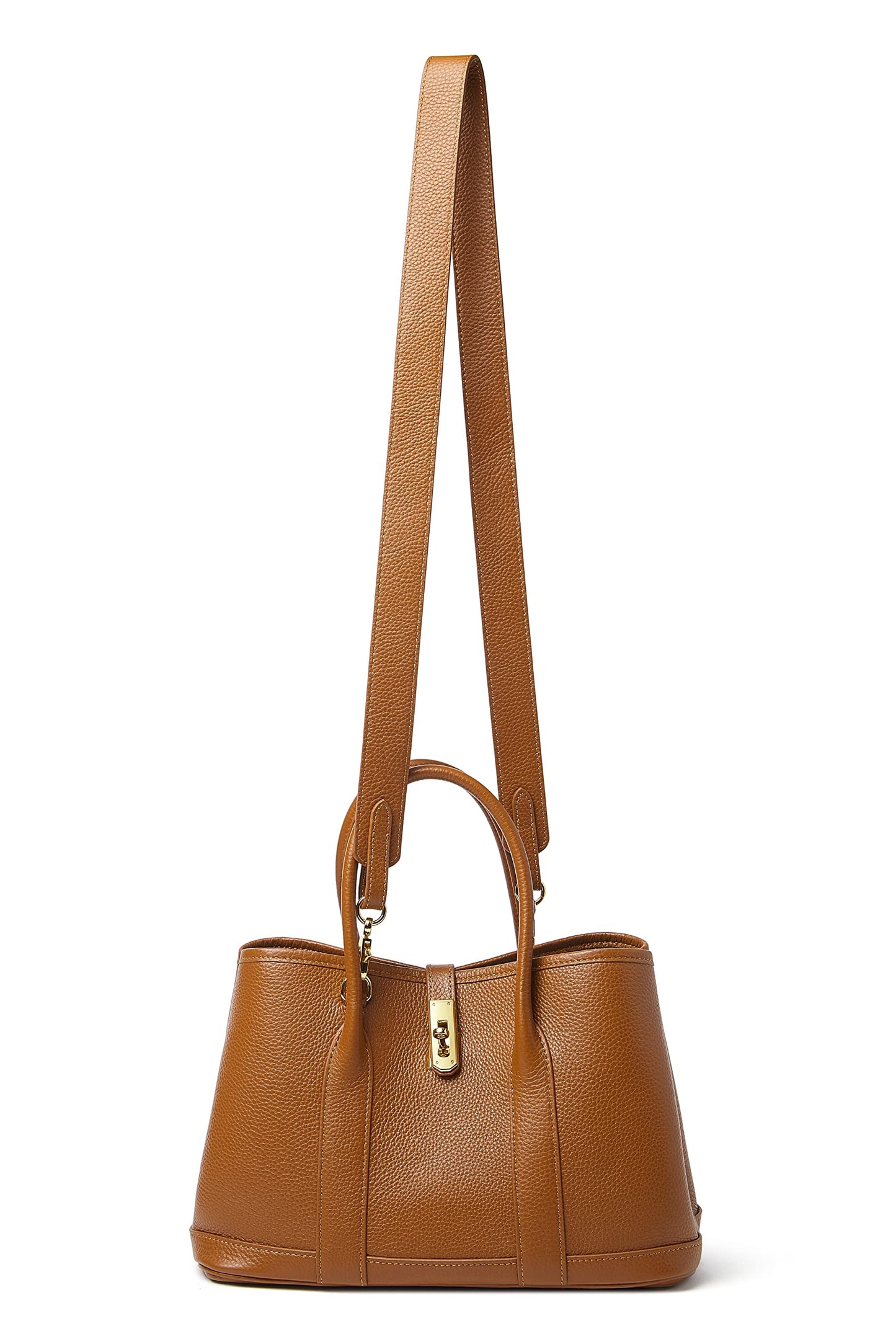 DORIS&JACKY Top Handle Satchel Purse for Women Medium Designer Leather Tote Bag with Wide Long Strap (Brown)