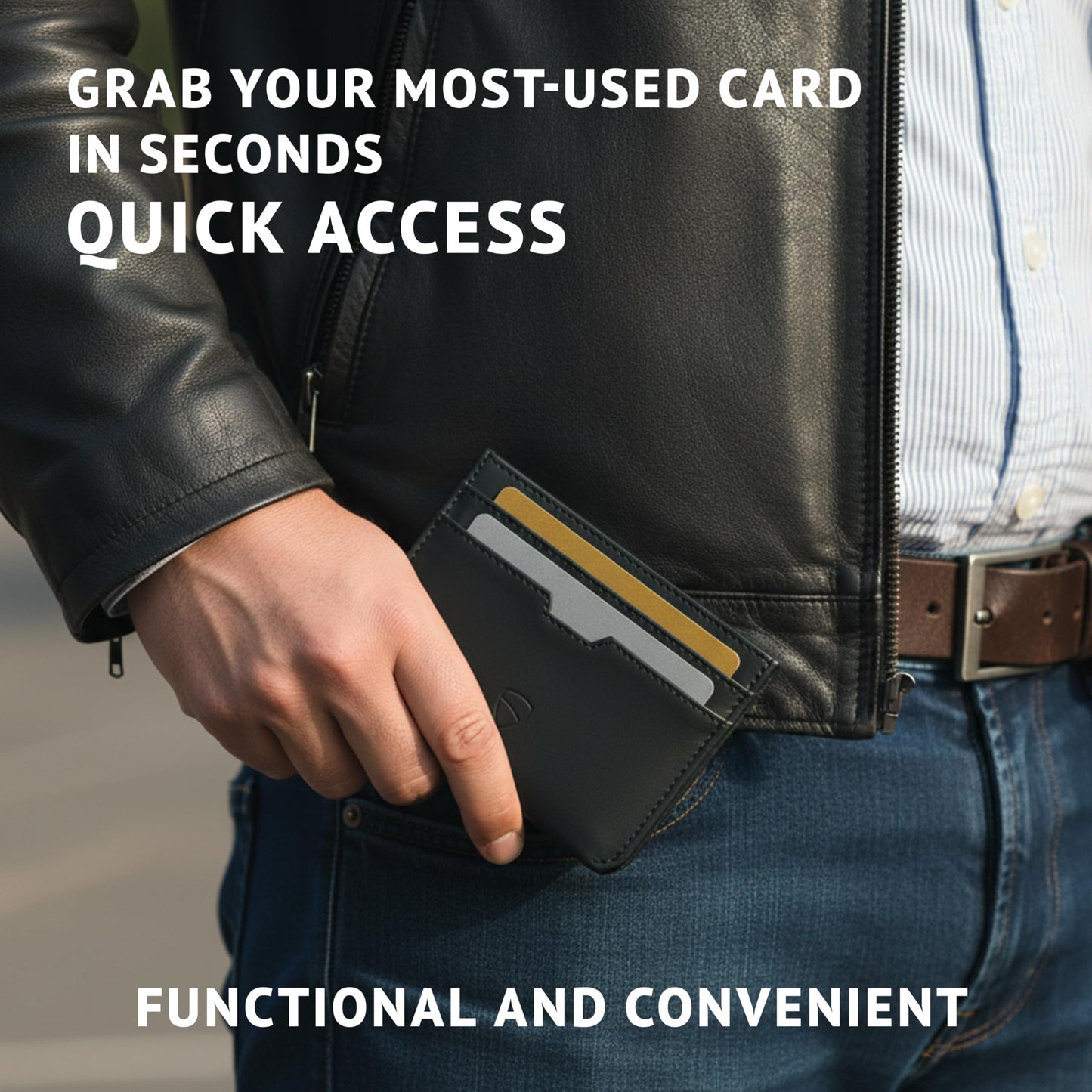 Vaultskin MOORGATE Slim Card Holder – Minimalist Leather Wallet with RFID Blocking, Front Pocket Credit Card Case for Men & Women (Jet Black)