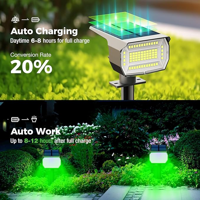 nipify 4 Pack Solar Spot Lights Outdoor, Solar Powered Waterproof Spotlight, Landscape Lighting for Outside Yard Garden Pathway,Green