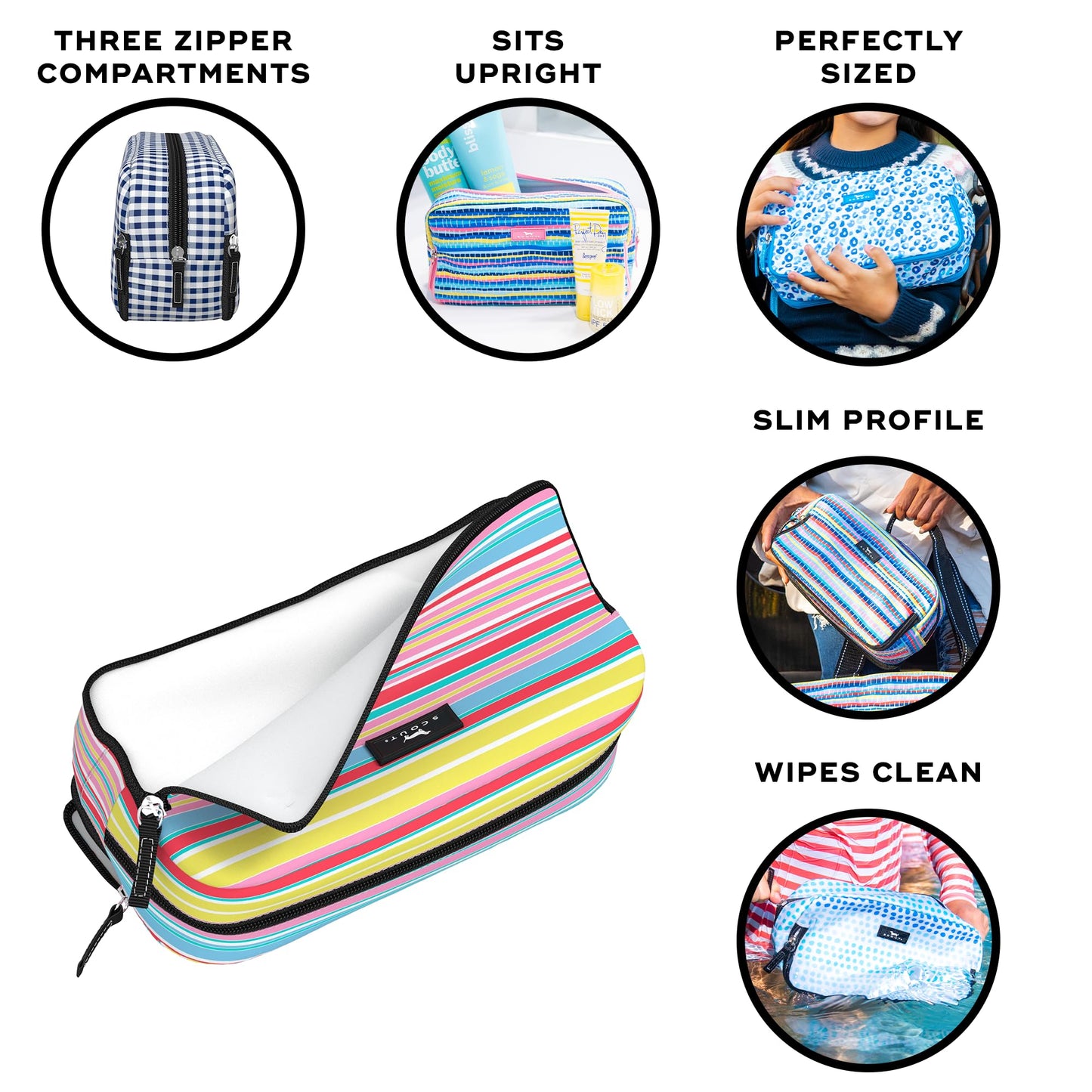 SCOUT 3-Way Bag - Travel Makeup Pouch and Toiletry Bag for Women with Three Zipper Compartments - Stands Upright, Wipes Clean