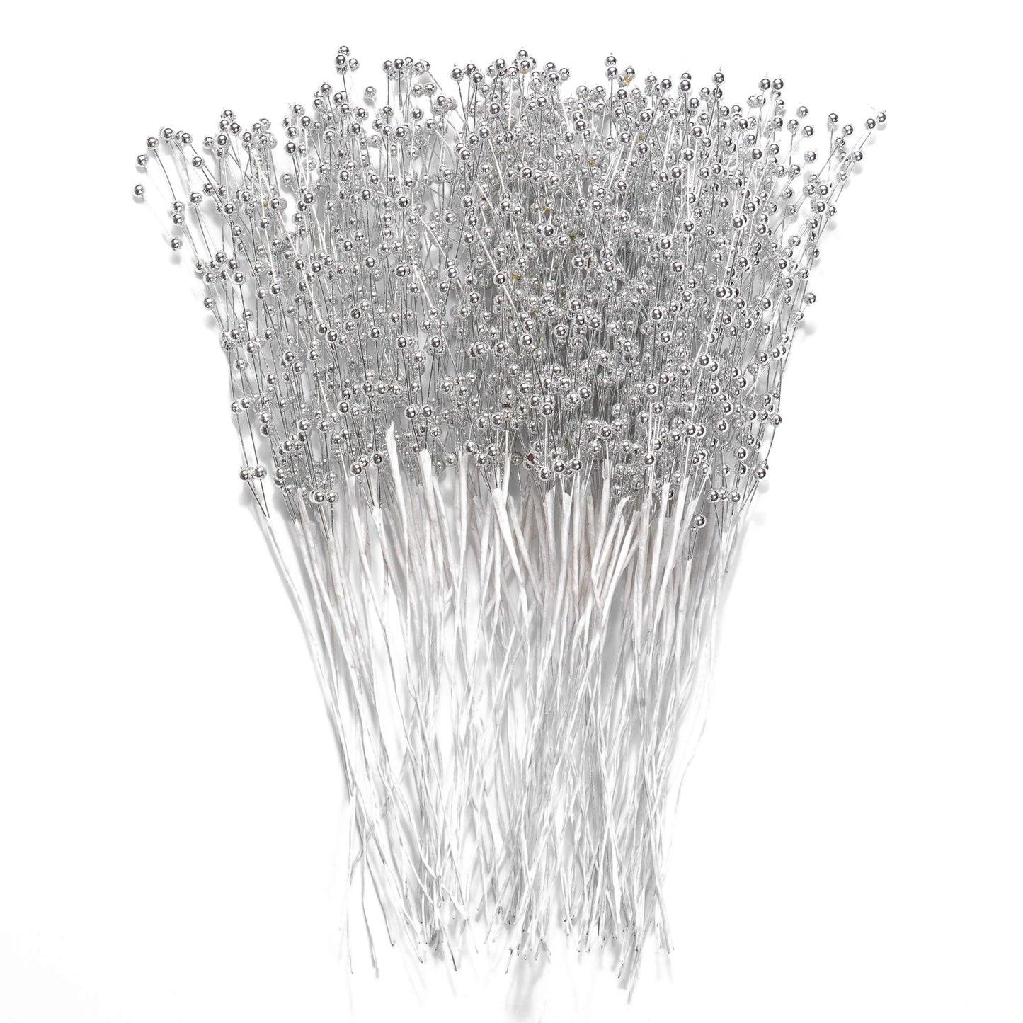 60 Pieces Pearl Stick Stems Bouquets, 4mm Bead String Garland Beaded Spray Filler Floral Arrangements Tree Picks Wedding Party Decoration, Mother's Day Flower Decor, Christmas Tree Picks (Silver)