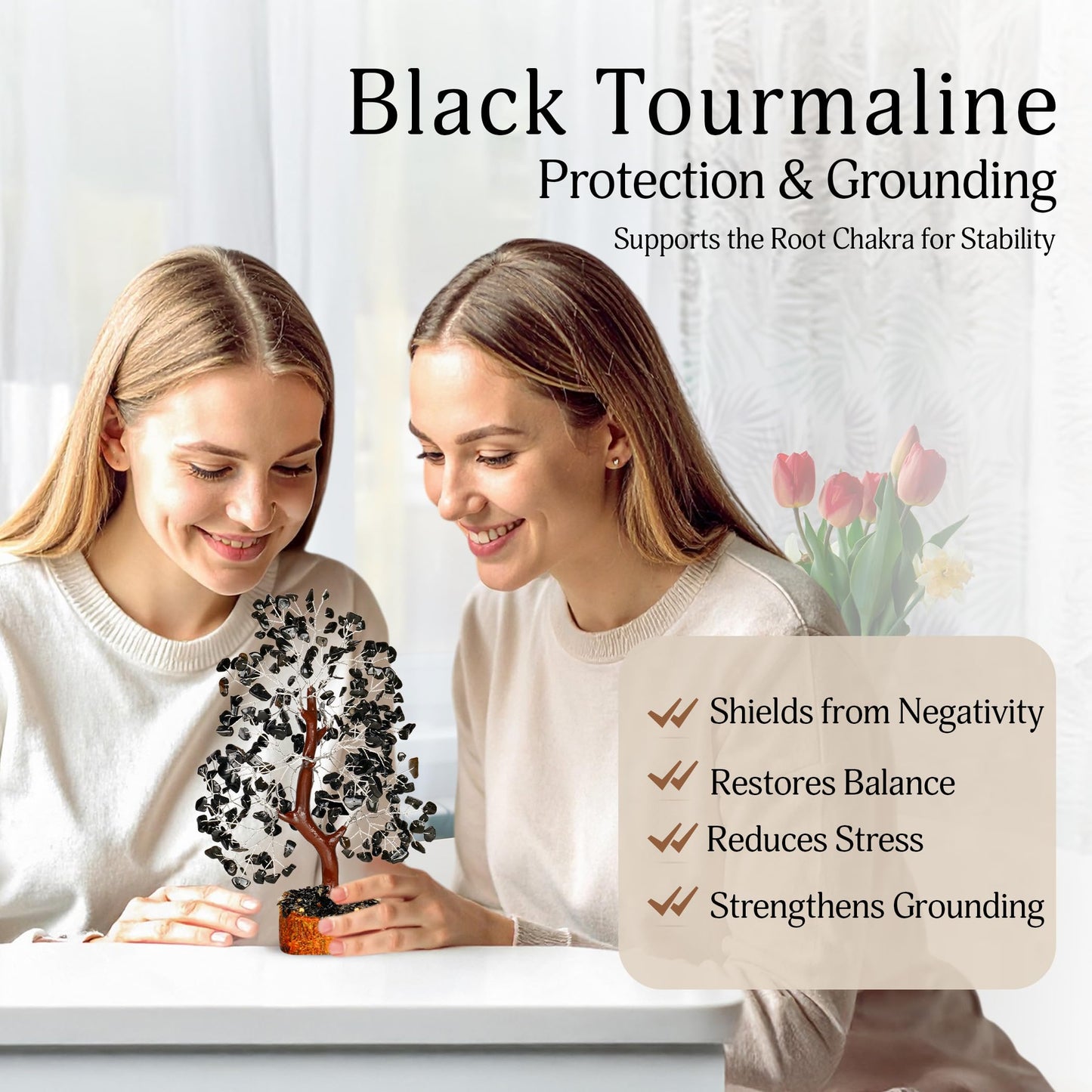 YATSKIA Black Tourmaline Crystal Tree | Gemstone Tree of Life | Healing Crystals and Stones | Boho Home Decor | Positive Energy Decor | Unique Gifts for Women | Healing Gifts for Women | 10 Inch