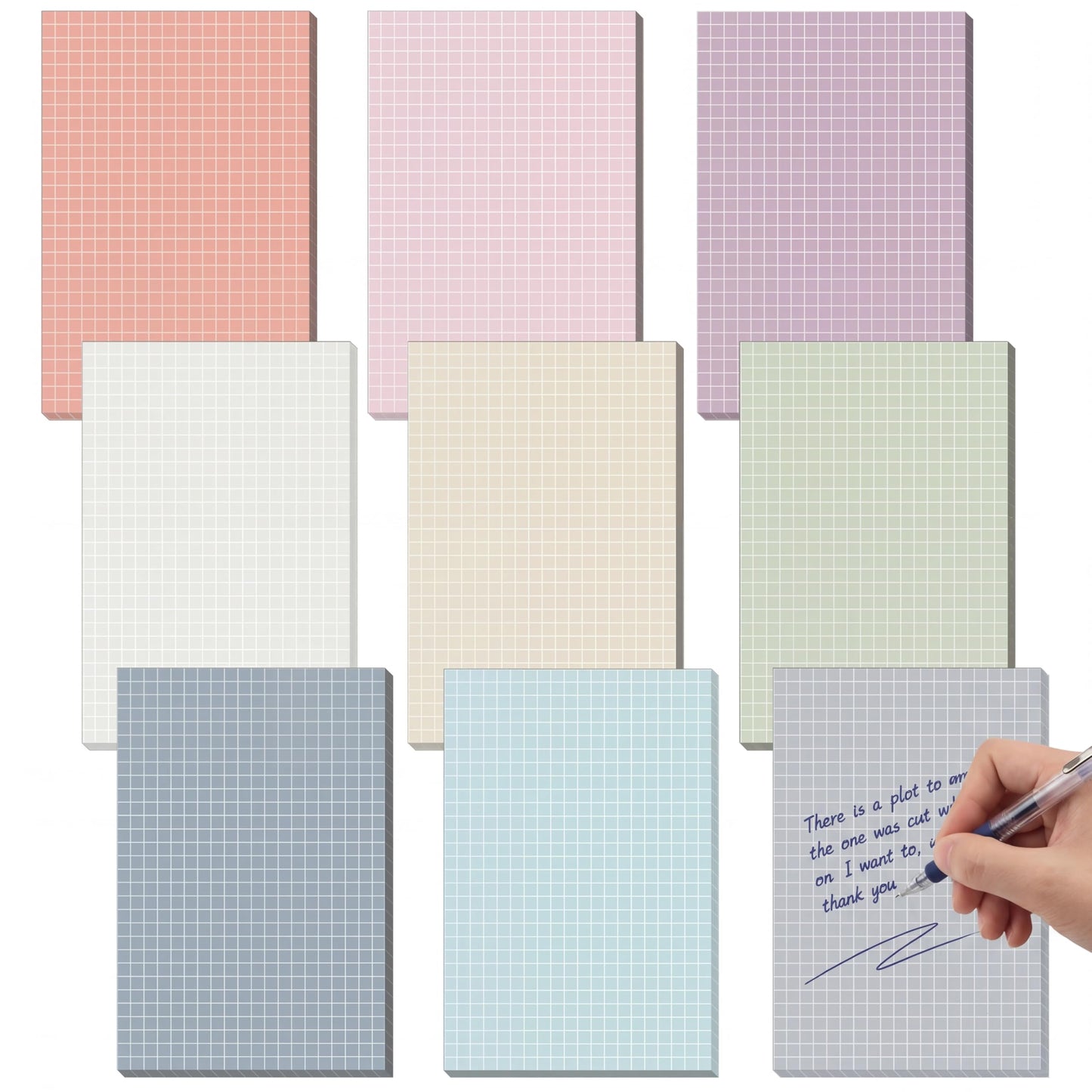 Jecery 9 Pack 6 x 8 Inch Grid Sticky Notes Self Adhesive Memo Pad Cute Graph Paper Self Stick Note Pads with Grid Lines for Gifts Office Supplies, 270 Sheets(Soft Colors)