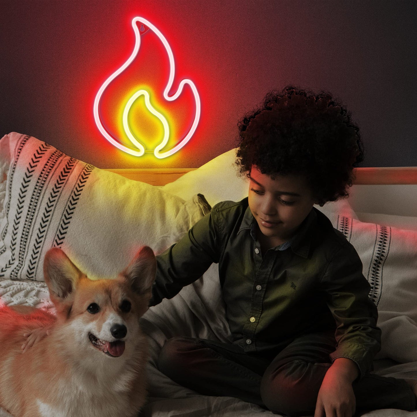 Lumoonosity Flame Neon Sign, Red and Yellow Neon Light with On/Off Switch, Led Light Sign for Wall Decor, Hanging Flame Shaped Light, Fire Neon Lights for Bedroom, Gaming Room Setup