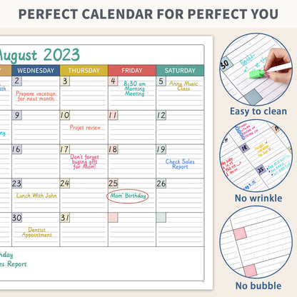 Large Dry Erase Calendar for Wall - Undated Dry Erase Calendar, Erasable Laminated Calendar for Wall with 8 Round Stickers, 40" x 28", Monthly Calendar for Office, Home, Classroom - Colorful