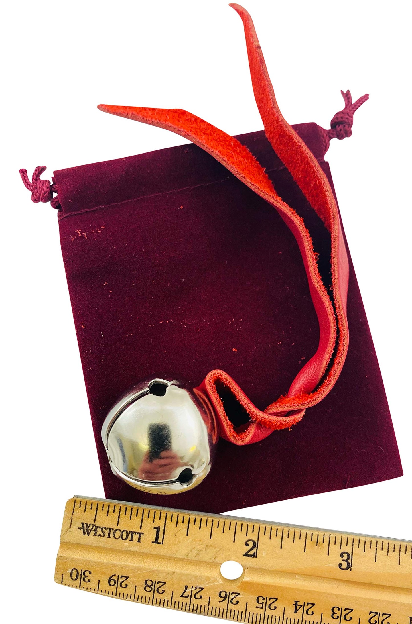Westmon Works Believe Ornament Metal Sleigh Bell on Leather Cord Christmas Tree Decoration with Gift Bag
