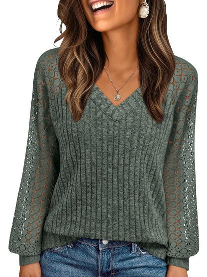AUTOMET Women Long Sleeve Shirts Fall Lace Tops 2025 Fashion V Neck Sweaters Dressy Casual Winter Tunic Blouse Trendy Outfit