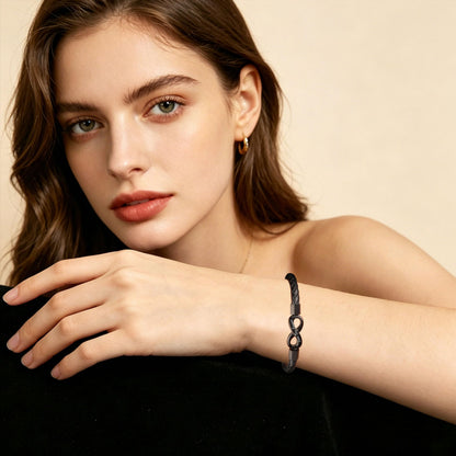 To My Wife, Feel My Love Infinity Leather Bracelet Love You Forever and Always Stainless Steel Bracelets Wife Bracelet from Husband Valentine Birthday Christmas Mother's Day Jewelry for Her(Infinite Black)