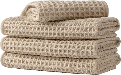 Microfiber Waffle Face Towels, 4 Pieces, Fast Drying, Lint Free 430 GSM