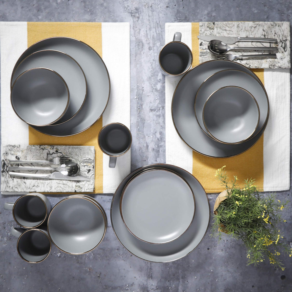 Gibson Home Queenslane 16 Piece Double Bowl Plates and Bowls Dinnerware Sets - Matte Blue
