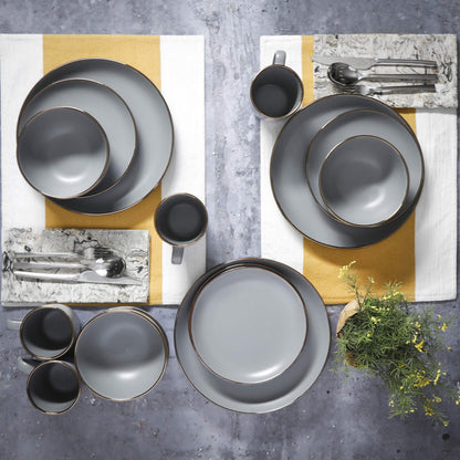 Gibson Home Queenslane 16 Piece Double Bowl Plates and Bowls Dinnerware Sets - Matte Blue