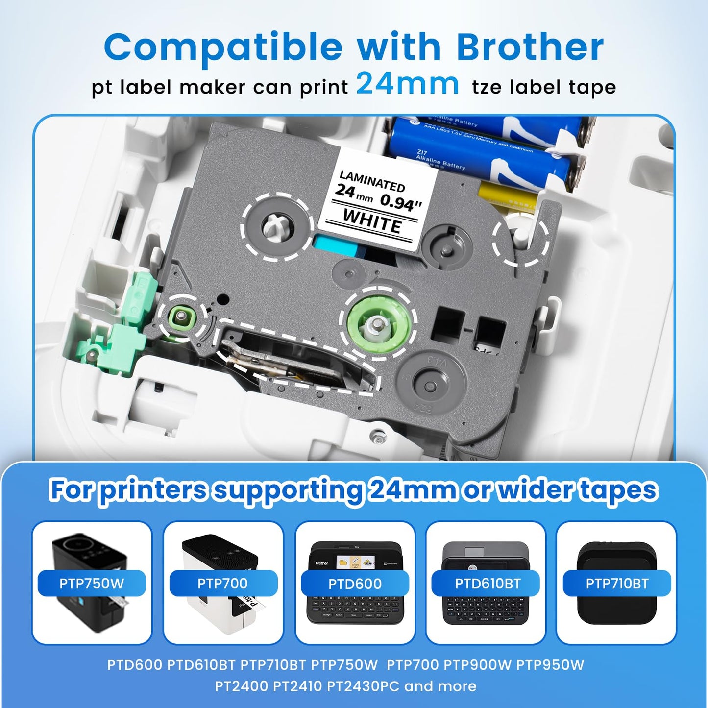 Label KINGDOM Compatible with Brother P Touch 24mm 0.94” TZe-251 TZ Tape, for PT-D610BT D600 700 P710BT PTP750W, 1” Laminated White Label Maker Tape Tze251, 10-Pack