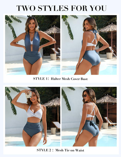 Blooming Jelly Womens High Waisted Bikini Sets Tummy Control Swimsuits 2 Piece Sexy Bathing Suits 2026 L, Stripe Blue