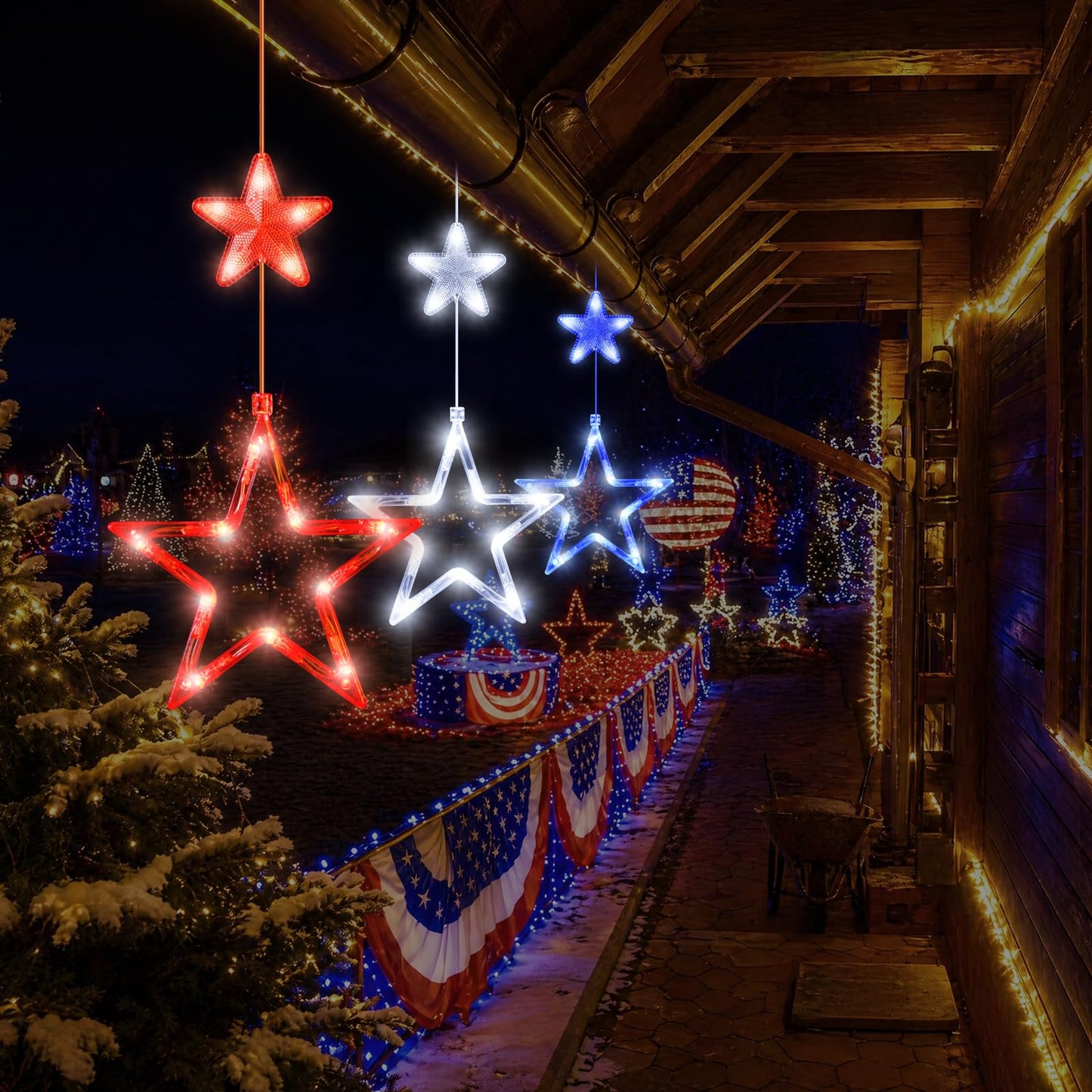 LYUBASA 4th of July String Lights Decorations, 3 Pack, Battery Operated, Red White and Blue, Indoor Window Star Lights, Patriotic Independence Day Decor