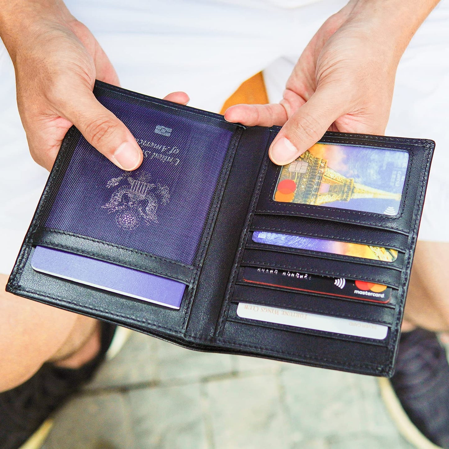 Polare RFID Blocking Napa Leather Passport Holder Travel Wallet For Men and Women (Black)