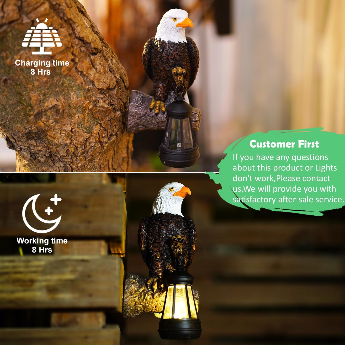 Fashionoda Eagle Tree Hugger with Solar Lantern - Resin Eagle Statue for Outdoor Garden Decor - Ideal Eagle Housewarming & Birthday Gifts for Grandma Mom Women