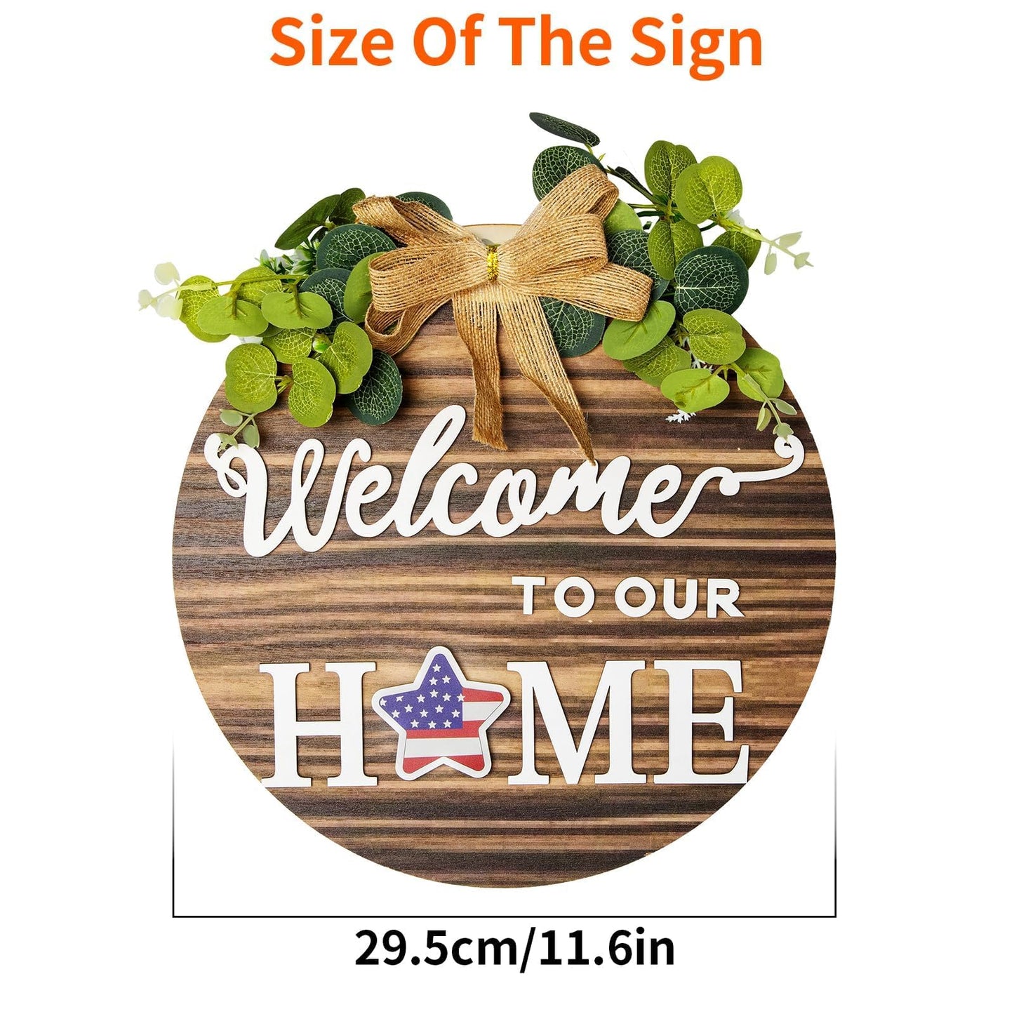 Welcome Sign For Front Door 3D Decor Interchangeable Seasonal Rustic Round Wooden Wreaths Wall Hanging Plaque Outdoor Farmhouse Porch for Spring Summer Fall All Seasons Holiday Halloween Christmas
