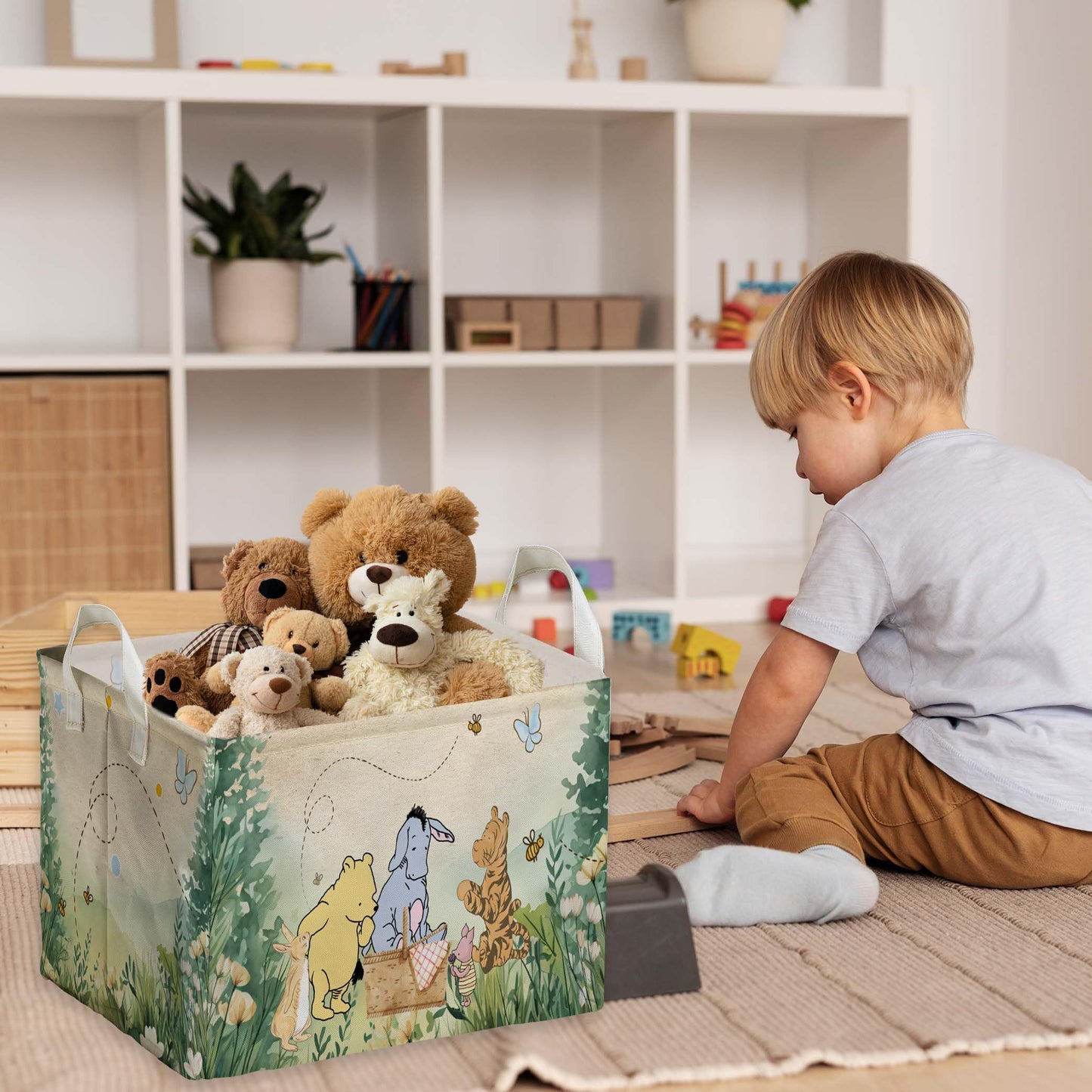 ZsaTuiy Winnie Nursery Decor, the Pooh Baby Stuff, Winnie Storage Nursery Basket, Large squarecanvas Laundry Hamper With A Waterproof PECoating, Foldable, Toys Bin, Baby Nursery HamperDecor, Classic