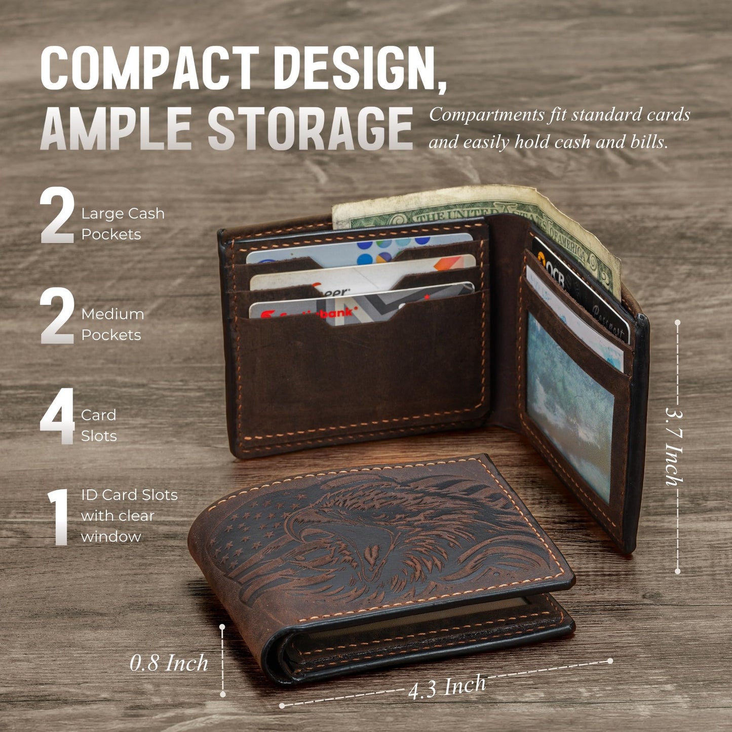 Mayan Corner - Authentical handcrafted wallet, bifold distressed leather gift, ID card wallet for dad - Snake