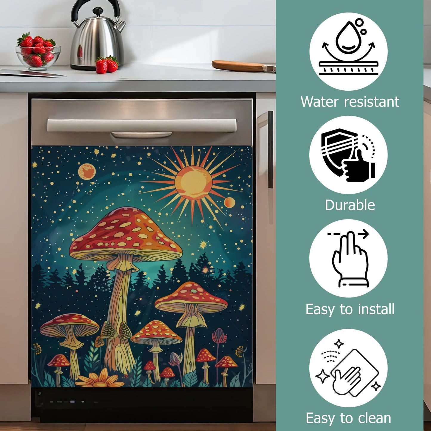 Red Mushroom Dishwasher Covers for The Front Magnetic,Starry Sky Forest Refrigerator Magnets Decoration,Reusable Dishwasher Cover Panel for Home Kitchen Decor 23x26 Inch