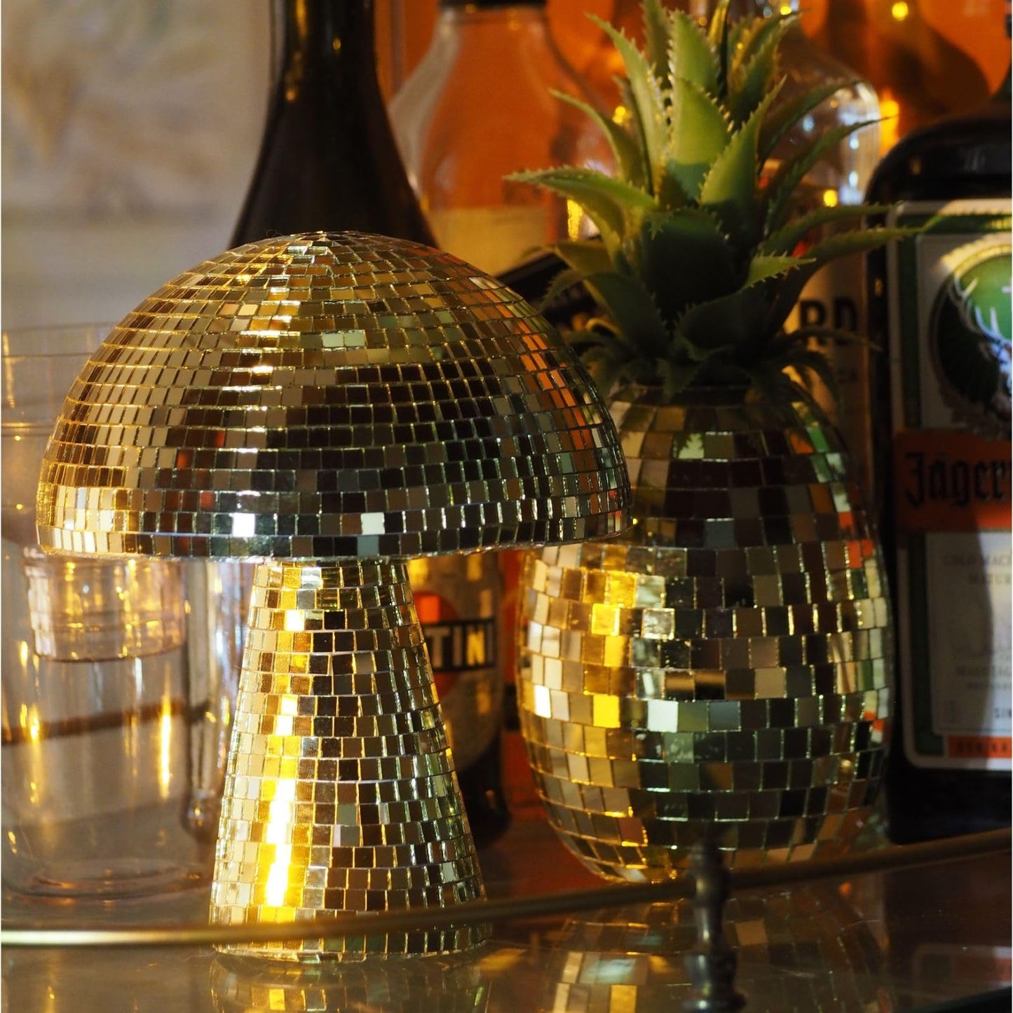 Yeehlmer Creative Mushroom Disco Ball for Party,Table Decor Mirror Retro Handmade Disco Ball Mushroom Shape Home Art Decorations,Bar Ornaments(Gold,S(5.9''))