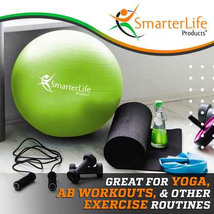 SmarterLife Exercise Ball Yoga Ball for Fitness, Balance, Stability, or Pregnancy, Gym Ball for Core Workout, Physical Therapy, Yoga Ball Chair for Office, Anti-Slip Anti-Burst