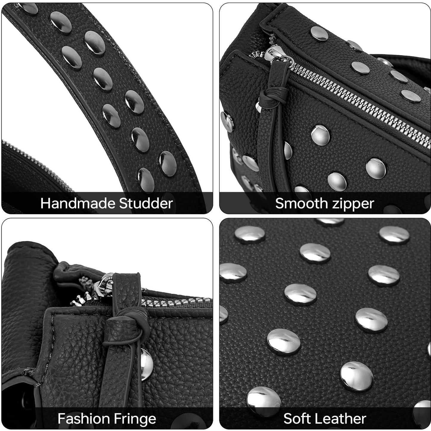 Kiss Sea Studded Handbag for Women Studded Leather Purse Trendy Shoulder Bag for Daily & Party Use Black