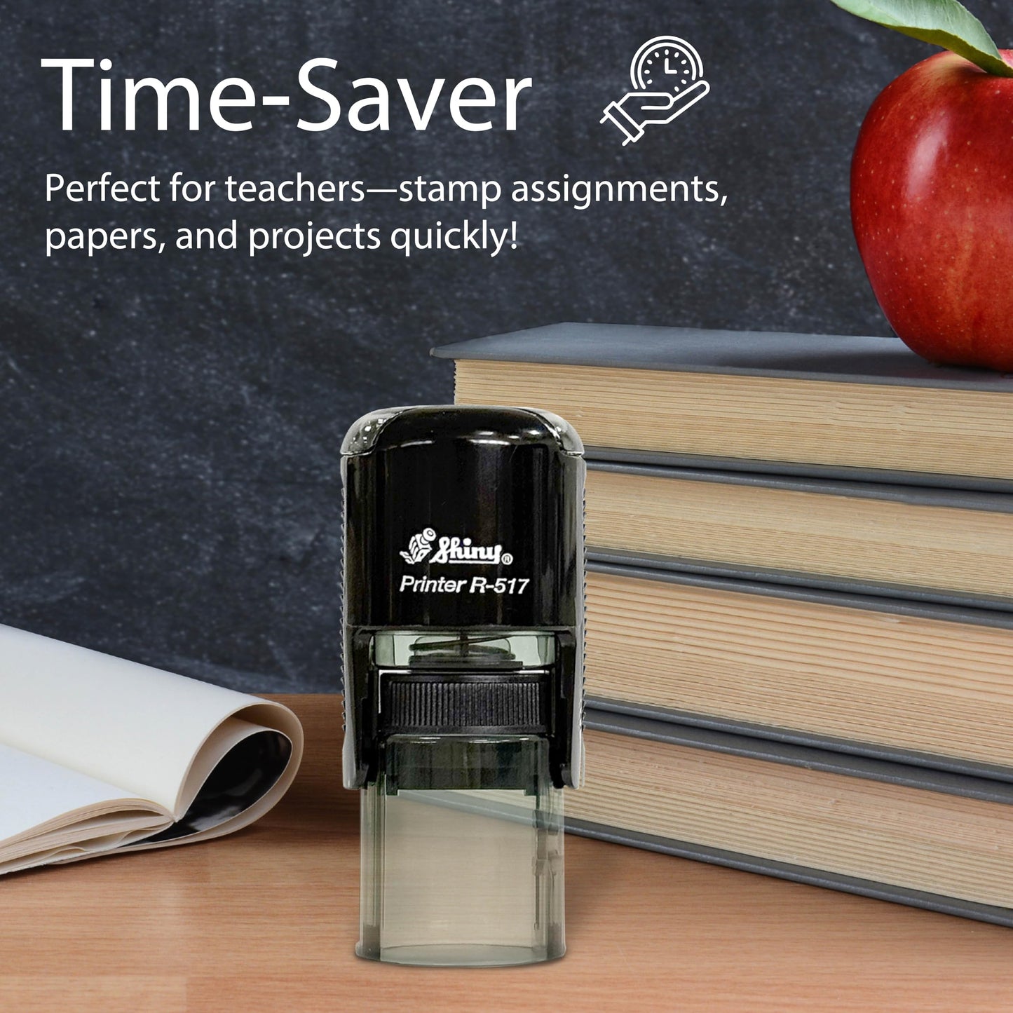 Shiny Pleasure Serving You Stamp, Round Self Inking Stamp for Office and Retail, Purple Ink