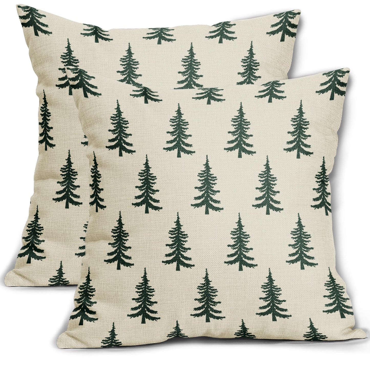 Christmas Tree Pillow Covers 20x20 Set of 2 Dark Forest Green Xmas Tree Rustic Style Winter Decorative Outdoor Pillowcases Farmhouse Holiday Decorations Throw Cushion Case Decor for Couch Sofa Bed