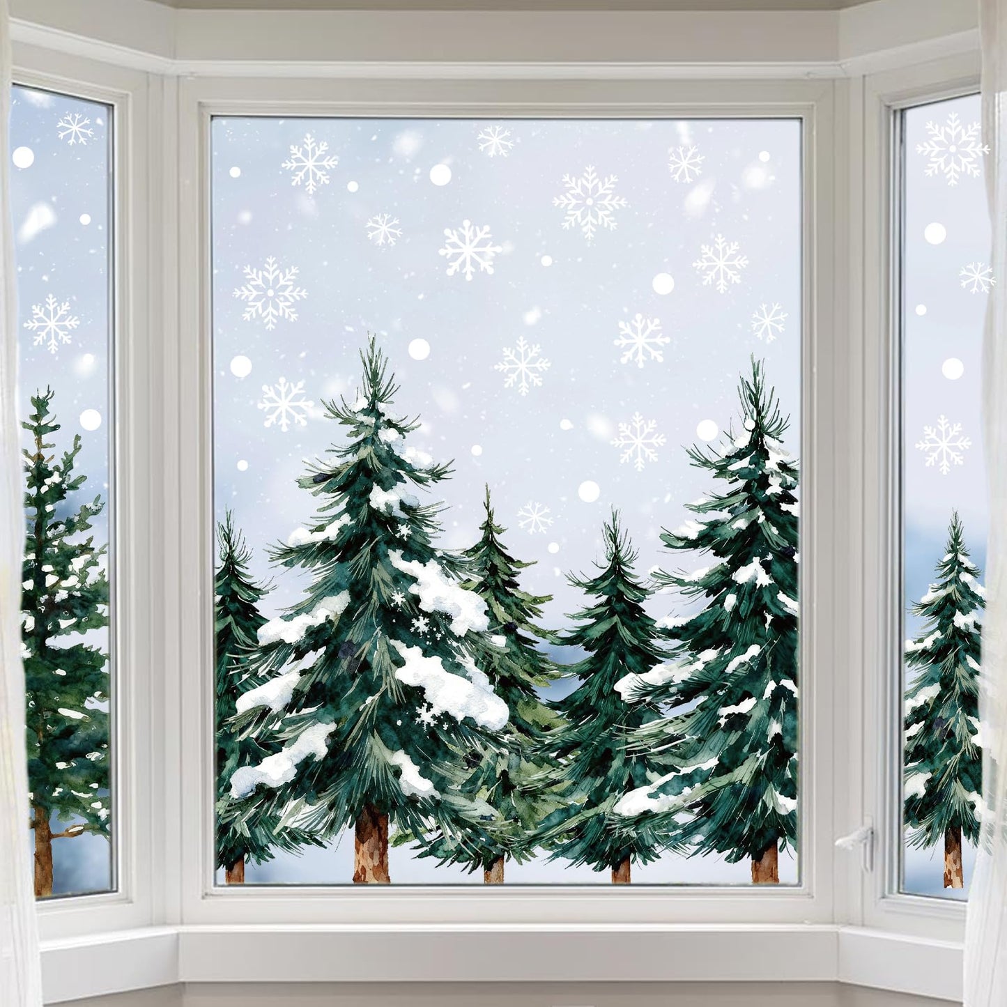 124 PCS Large Christmas Clings for Windows Trees Snowflake Window Clings Christmas Decorations