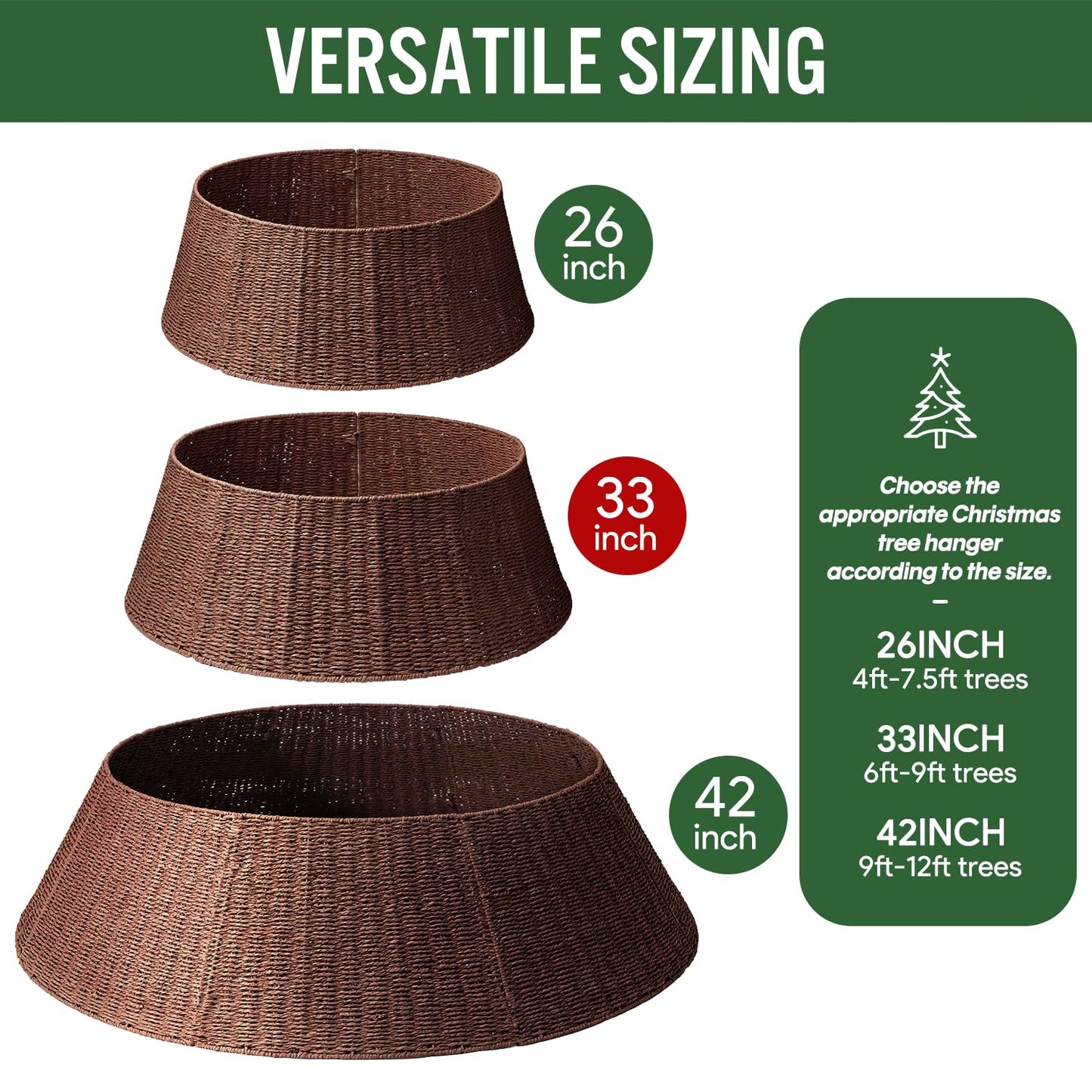 Hommtina Christmas Tree Collar- 33",Christmas Tree Base Christmas Basket Collar for Home, Living Room,for Covering Tree Stand (Brown3, 33 in)