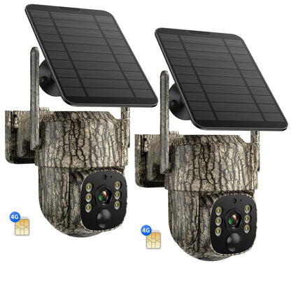 Trail Camera, 4G LTE Cellular Game Cameras with 360° Live Streaming, 2.5K Wildlife Hunting Camera Solar Powered, Security Camera Built-in SIM Card, Night Vision, Motion Activated, Waterproof, 2 Pack
