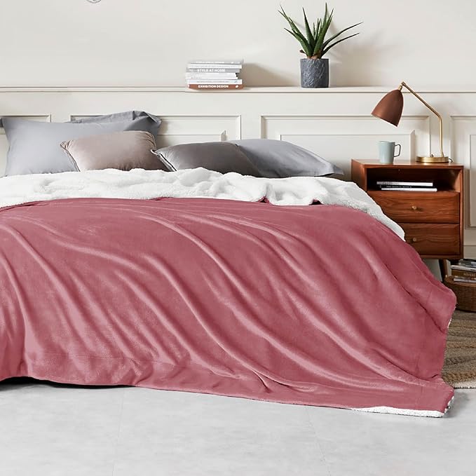 Bedsure GentleSoft Sherpa Fleece Blankets Queen Size for Bed - Thick and Warm Throw for Women, Soft Fuzzy Plush Queen Blanket for Winter, Dusty Rose, 90x90 Inches
