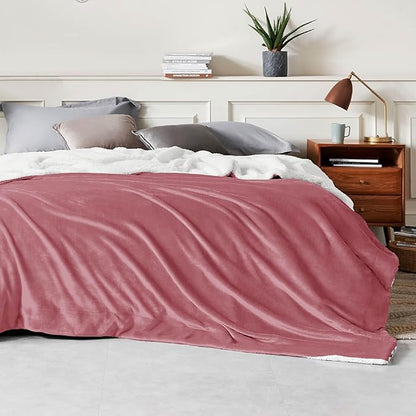 Bedsure GentleSoft Sherpa Fleece Blankets Queen Size for Bed - Thick and Warm Throw for Women, Soft Fuzzy Plush Queen Blanket for Winter, Dusty Rose, 90x90 Inches
